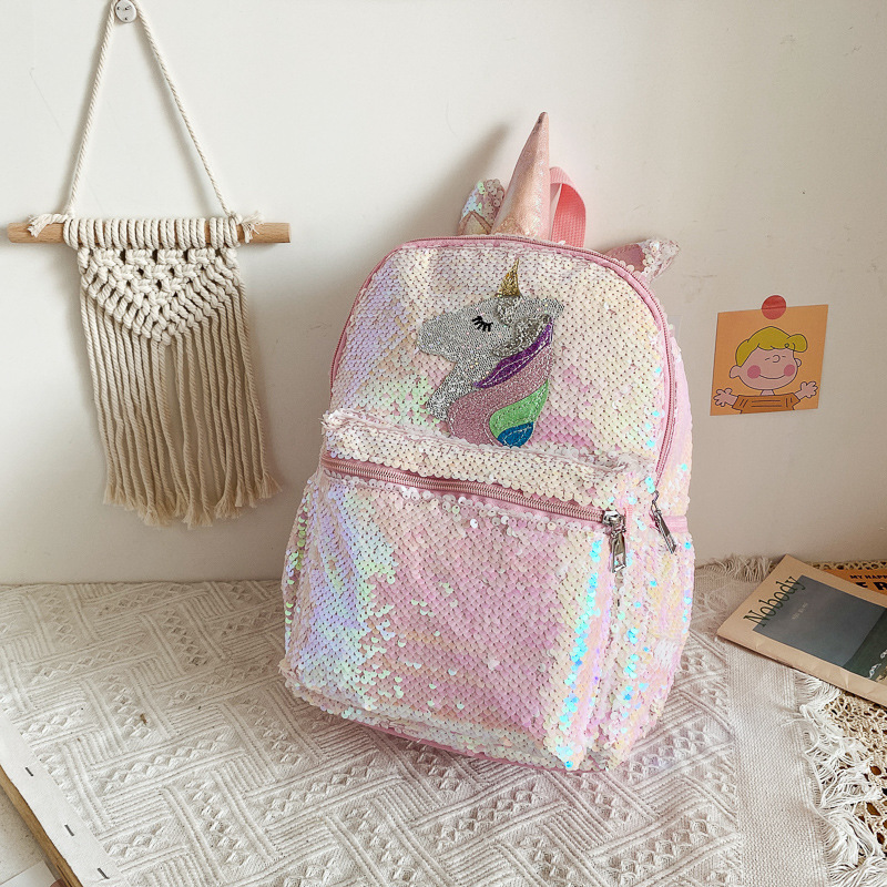 Fashion Backpack Women - Sequin Unicorn Rugzak Roze Glanzend Lichtgewicht