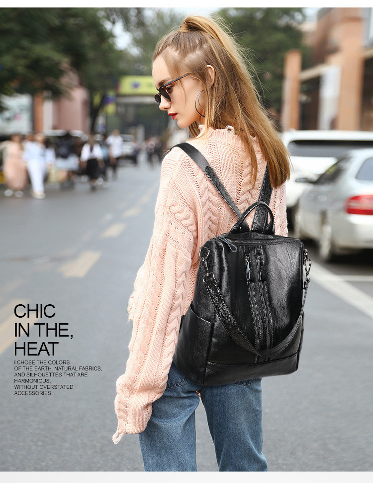 Mini Backpack Purse - Dames Zacht Leren Rugzak School Zwart